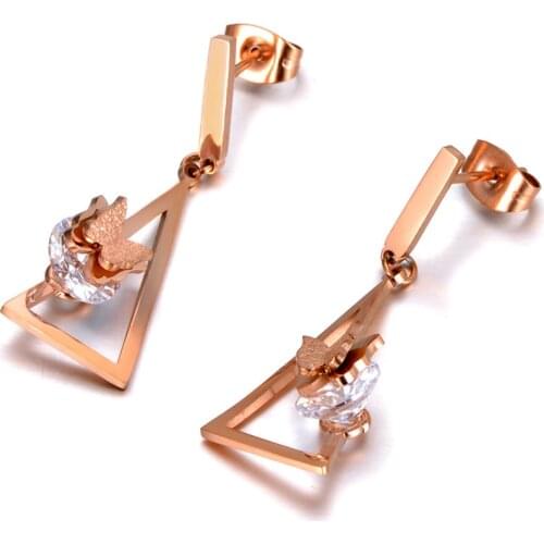 Bohemia Titanium Stainless Steel CZ Crystal Butterfly Earrings Fashion Triangle Geometric Earrings For Women E20013