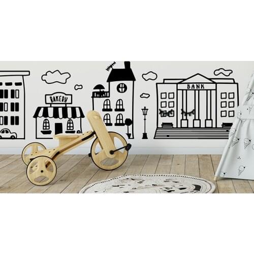 Large Doodled Town Skyline Wall Sticker Nursery Kids Room Day Cares Schools Libraries Super Hero Room Wall Decal Vinyl Decor