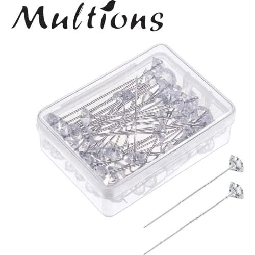 50Pcs Sewing Pins Clear Crystal Head Quilting Straight pins Corsages Flower Pins for Dressmaker Jewelry Wedding Decoration
