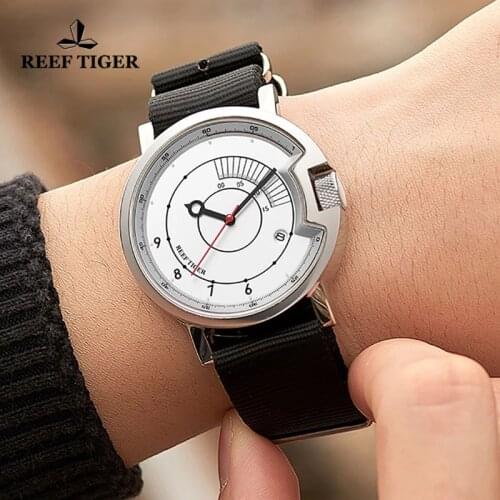 Reef Tiger/RT New Design Simple Men Mechanical Watch Nylon Strap Waterproof Sports Military Watch Luxury Brand Automatic Watches