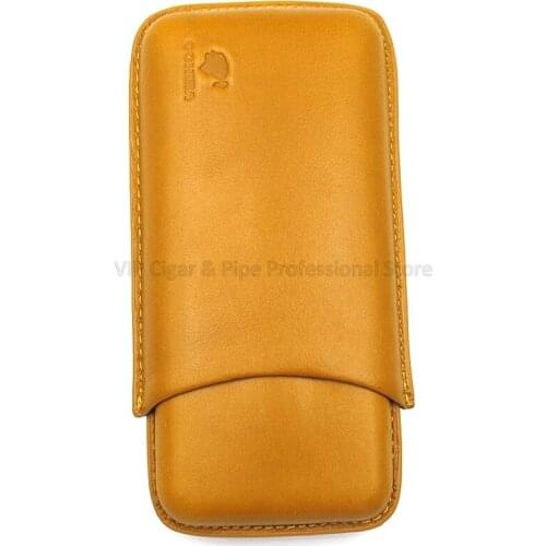 COHIBA Genuine Brown Leather Travel Cigar Case 3 Tube Cigar Cigarette Humidor Box Portable Cigar Holder Tobacco Storage