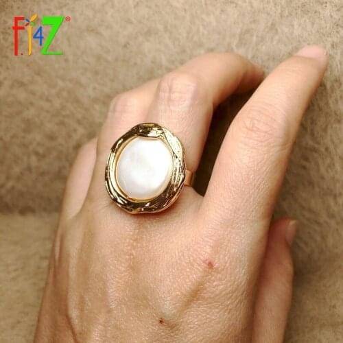 F.J4Z Fashion Geometric Finger Rings for Women Baroque Simulated Pearl Big Square Round Top Classic Rings Adjustable Dropship