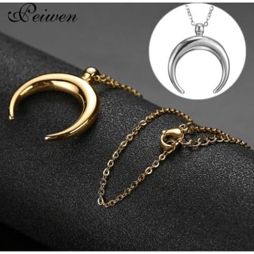 Curved Crescent Moon Pendant Necklace For Women Men Stainless Steel Necklaces Gold Silver Color Charm Choker Necklace Jewelry
