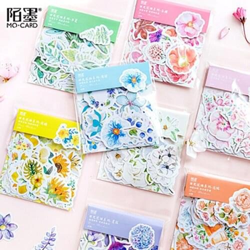 Journamm 45pcs/bag 8 Colors Fresh Flowers Deco Diary Stickers Scrapbooking Planner Bullet Journal Decorative Stationery Stickers