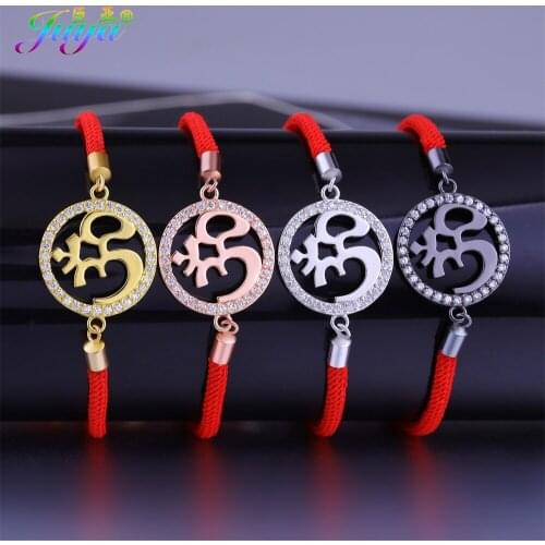 Juya Handmade Red Thread Bracelet Micro Pave Zircon Chakra OM Charms Bracelet For Women Men Hinduism Religious Jewelry Supplies