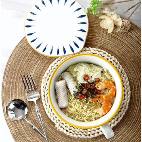 Ceramic instant noodle bowl with lid handle student dormitory household simple oven microwave oven convenient cereal rice bowl
