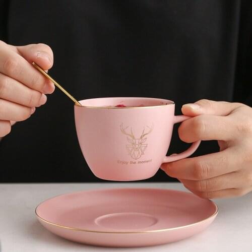 Nordic Phnom Penh Ceramic Office Coffee Cup And Saucer Set Milk Tea Mugs Birthday Couples Gifts Juice Cup With Spoon Drinkware