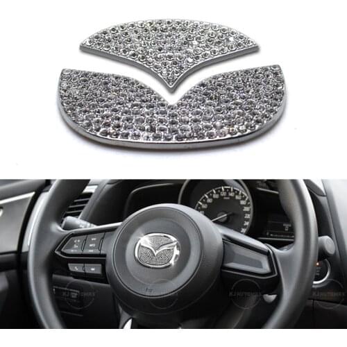 KJAUTOMAX For Mazda 3 6 CX-5 CX-3 CX-7 Steering Wheel Bling Logo Diamond Emblem Sticker