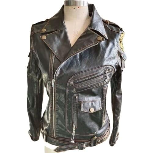 Classical Motorcycle Leather Jackets Mens Spring Coat Jacket Slim Multi Pocket Zipper Coat Solid Color Genuine Leather Coat