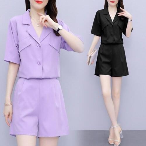 Summer New Temperament Large Size Top And Shorts Fashionable Suit Shorts Two-piece Set Suit Survetement Femme 2 Piece
