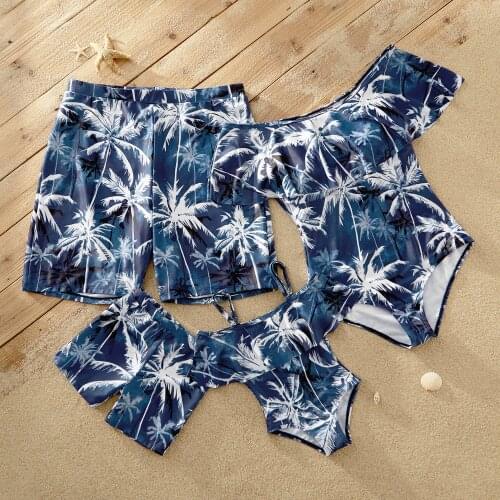 PatPat 2021 New Summer Flounce Coconut Tree Print Matching Swimsuits