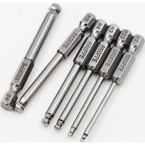 6 Pcs/set 1/4" 65mm H2-H6 Ball Head Hex Screwdriver Bit S2 Magnetic Electric Drill Hexagonal Screwdriver Head Power Driver Tool