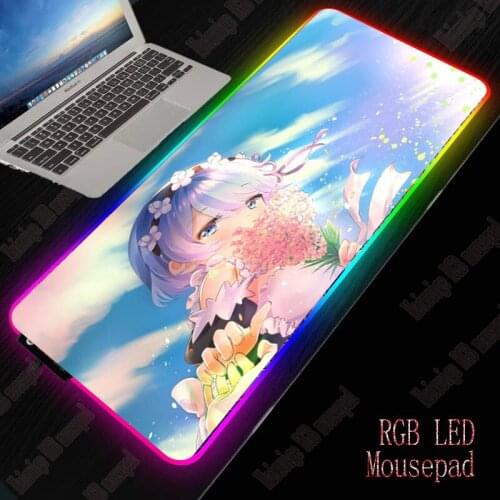 MRGBEST Rezero Anime Girl Gaming RGB Illuminate Mouse Pad Gamer Computer Mousepad Large Mousepad for Desk Keyboard LED Mice Mat