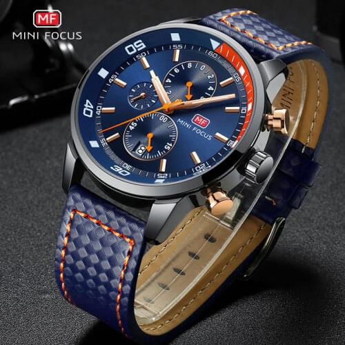 MINI FOCUS Mens Army Chronograph Quartz Watches Military Sports Waterproof Wristwatch Man Luminous Relogios Masculino 0017 Blue