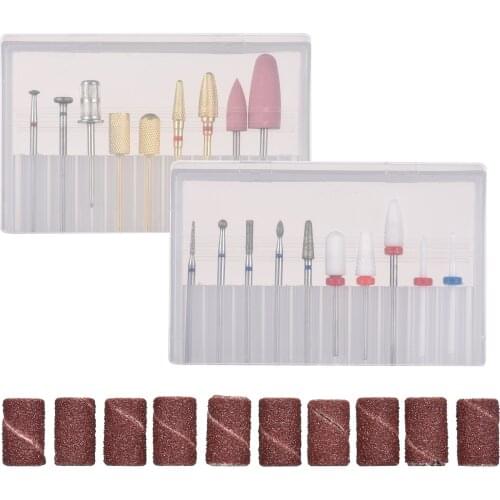 Assorted Nail Drill Bits Set Pedicure & Manicure Drill Bits Kit Replacement Drill Bits with 10 Sanding Paper Rings