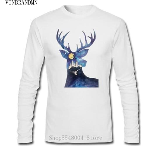 Funny Animal Moon Tshirt 2020 New Pure Cotton T Shirts Unisex Lovely Sweatshirt Boys Streetwear Geometric Deer Head Men T-Shirts