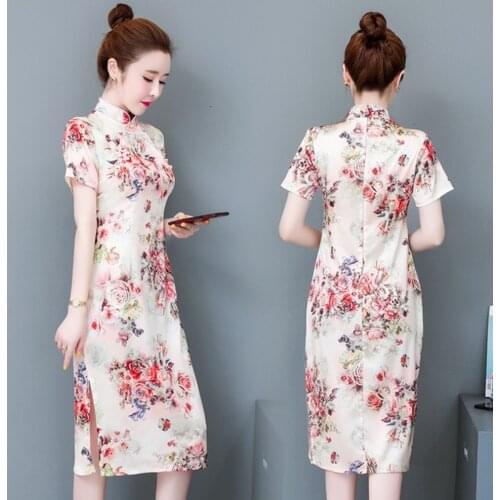 INS 2020 New Vintage Chinese Traditional Casual Party Women Dress Short Sleeve Summer Cheongsam Dresses M-4XL Plus Size
