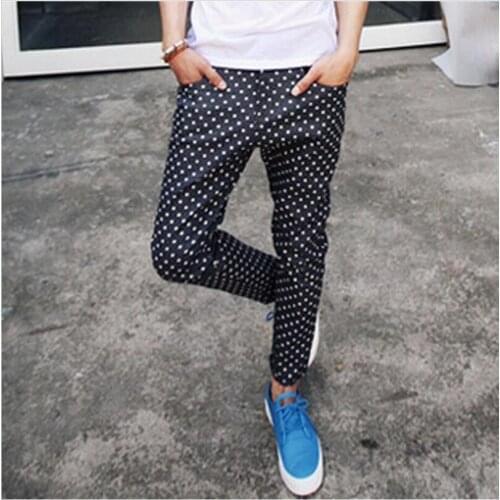 2017 New Mens clothing GD Hair Stylist fashion male personality round polka dot pants trousers plus size costumes 30-44