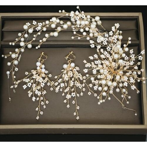 The new bride pearl hair band only beautiful Korean fashion earrings go spread The bridal gown tire The wedding party
