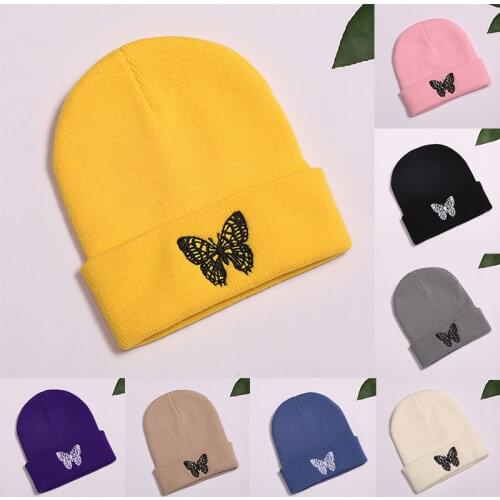 New Fashion Woman Winter Hats Knitted Butterfly Woolen Beanie Hat Girls Autumn Female Beanie Cap Warmer Bonnet Ladies Casual Cap