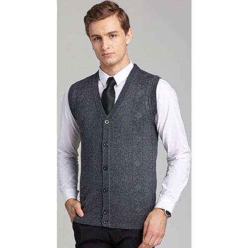 Single breasted wool Sweater Vest 2020 mens clothing Autumn and Winter New Casual pure Color V Neck Men Sleeveless Cardigan