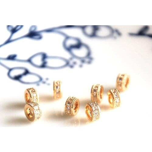 Wholesale 2 pcs/lot gold color spacer golden cz stone embedded jewelry making craft findings DIY for women