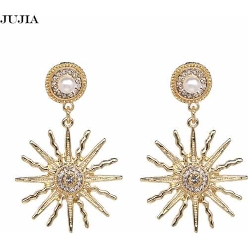 Wholesale JUJIA Vintage Crystal Dangle Earrings Metal Statement Simulated Pearl Drop Earrings For Women Jewelry