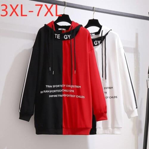 New Ladies Autumn Winter Plus Size Long Hoodie For Women Large Long Sleeve Loose Cotton Red Sweatshirt Coat 3XL 4XL 5XL 6XL 7XL