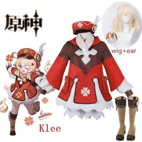 Game Genshin Impact Cosplay Halloween Klee Genshin Impact Klee Cosplay Dress Halloween Klee Cosplay Wigs Ponytails Beige Medium