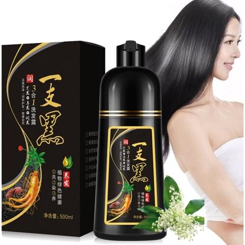 500ml Permanent Black Hair Shampoo Organic Natural Fast Hair Dye Plant Essence Black Hair Color Dye Shampoo For Women Men