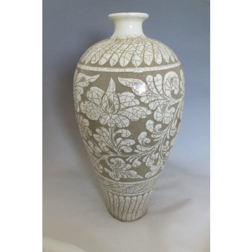 Rare Old Chinese SongDynasty "cizhou kiln" porcelain vase ,Carved white flowers