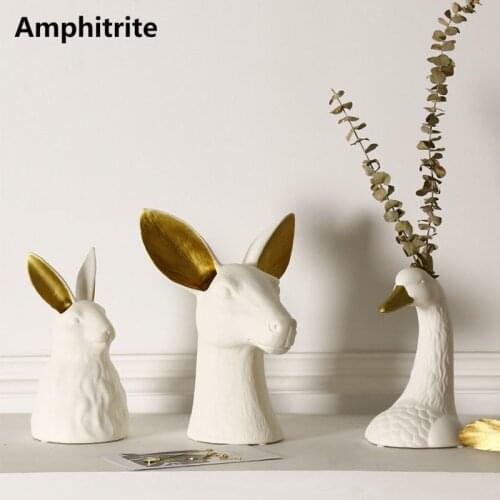 Nordic Luxury Light Flower Home Decoration Modern Room Balcony TV Cabinet Bogu Shelf Decoration Soft Animal Ceramics Head Vase