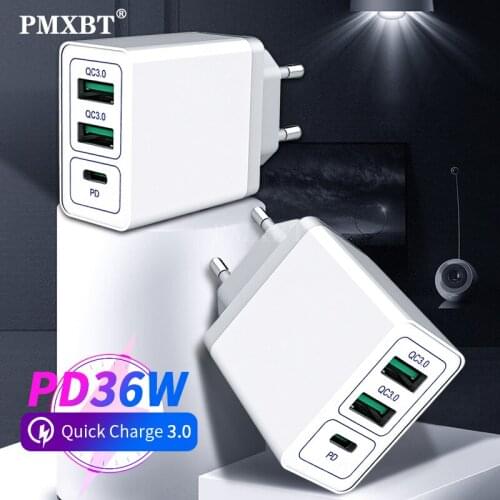 36W PD Quick Charge QC 3.0 Dual USB Port Charger EU US UK Plug Power Adapter For iPhone 12 Pro Huawei Mobile Phone USB Charger