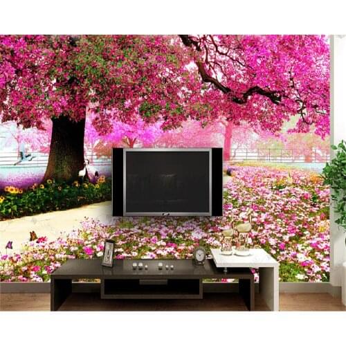 Beibehang Custom silk wallpaper modern minimalist landscape forest park flowers maple TV sofa background wallpaper decoration