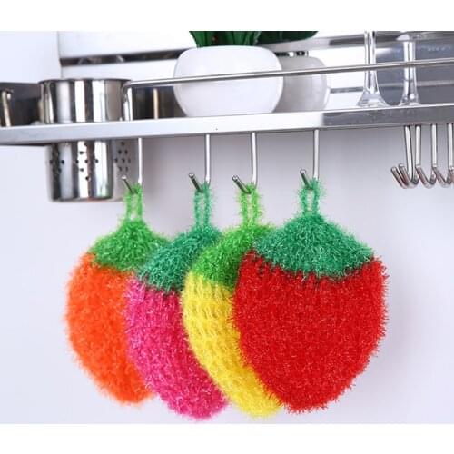 Fruit Dish Scrubber Sponge Scouring Cleaning Cloth Non-scratch Strawberry Home Kitchen Tool Bowl Pan Washing Dish Towels