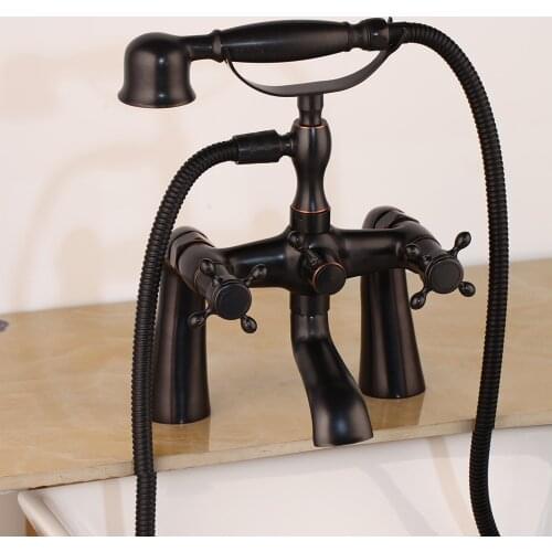 Black Bronze Bathroom Faucet Mixer Tap Deck Mounted Hand Held Shower Head Kit Bathtub Shower Faucets Set