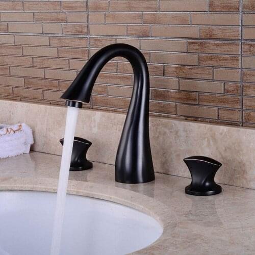 Basin Faucet Mixer Black Oil Brass Bathroom Sink Faucets 3 Holes Double Handle Luxury Hot and Cold Mixer Water Bath Bathtub Taps
