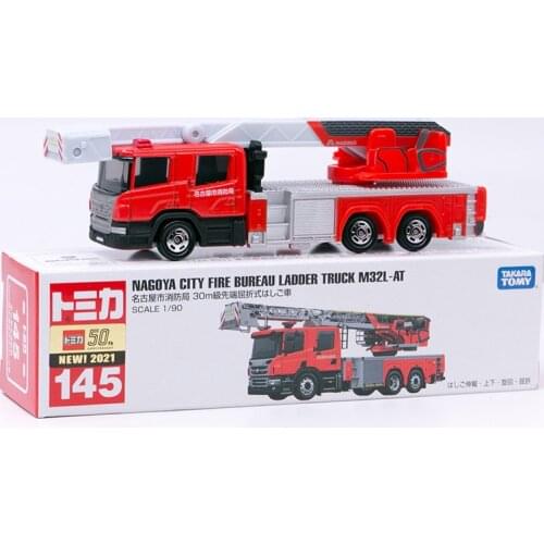 Takara Tomy Tomica No.145 Nagoya City Fire Bureau Ladder Truck Fire Engine Scale 1/90 Diecast Vehicle Model Toys for Boys