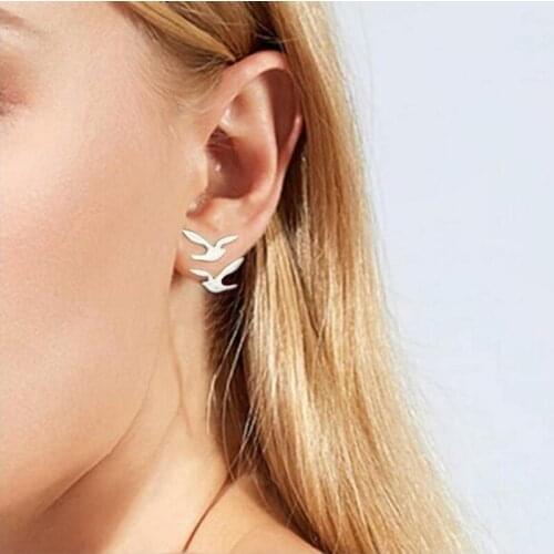 Trendytime new fashion fly bird stud earrings punk animal earring jewelry gift bijoux acier inoxydable femme