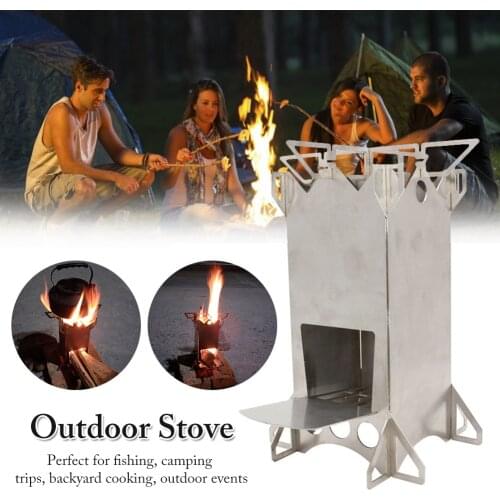 Camping Stove Wood Stove Outdoor Wood Burning Stainless Steel Rocket Stove Portable Collapsible Backpacking Camp Picnic Stove