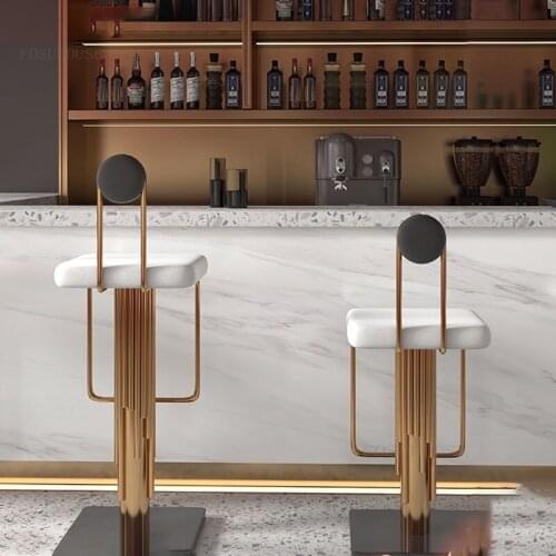 Nordic High Bar Chair Minimalist Modern Cafe Front Desk Backrest Bar Chair Furniture Luxury Liftable Soft Cushion Bar Chairs