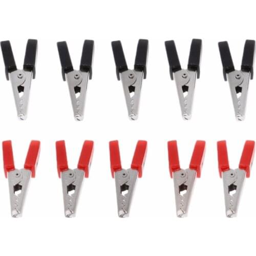 10 X 34mm Crocodile Clips Insulated Handles Red/Black Grips Wire Lead Test Clip