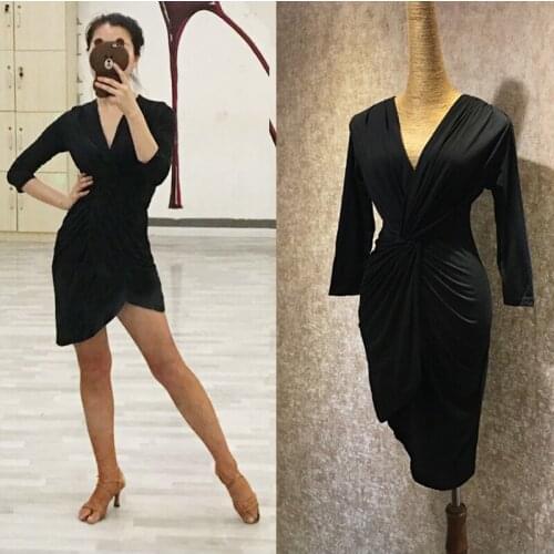 Latin Dance Costumes For Women Rumba Dance Practice Clothing Black V-Neck Latin Dress Female Cha Cha Dancing Clothes DQL2783