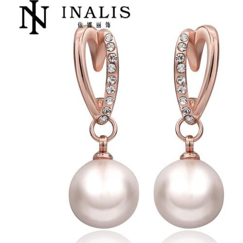 INALIS New Luxury Brand Design Trendy Sweet Fashion Lovely Large Pearl Stud Earrings Ladies Earrings brincos de festa E933