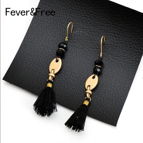 Fever&Free High Quality Long Black Tassel Drop Earrings Bohemian Dangle Earrings Woman Fashion Jewelry Pendientes Mujer Moda