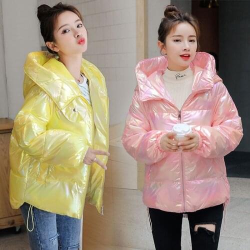 2021 Winter Womens Jacket Streetwear Hooded Zipper Solid Color Cotton Padded Coat Warm Femme Parka Women Clothing X35