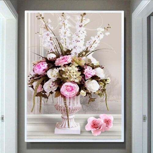 Zozack Counted Printed On Fabric DIY DMC Cross Stitch Patterns Embroidery Kits Rose Vase Sets Home Decor Cross-stitch Needlework