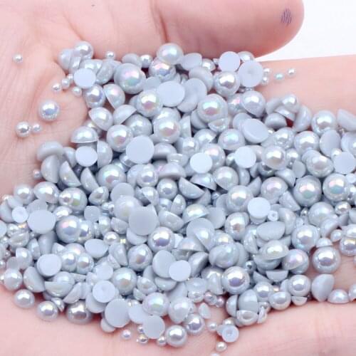 1.5-12mm Light Gray AB Colors Half Round Craft ABS Pearls Imitation Scrapbook Beads For Nail Art Backpack Decoration DIY Design
