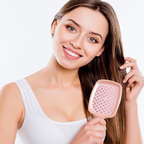 1pc Square Portable Mesh Hollow Comb Hair Styling Smooth Hair Care Large Bending Comb 5 Color Optional