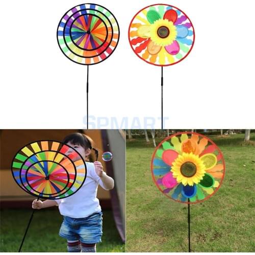 2 Set Portable Windmills Rainbow 3D Circles & Sunflower Windsocks Whirligig Wheel Garden Yard Lawn Camping Decor Kid Outdoor Toy